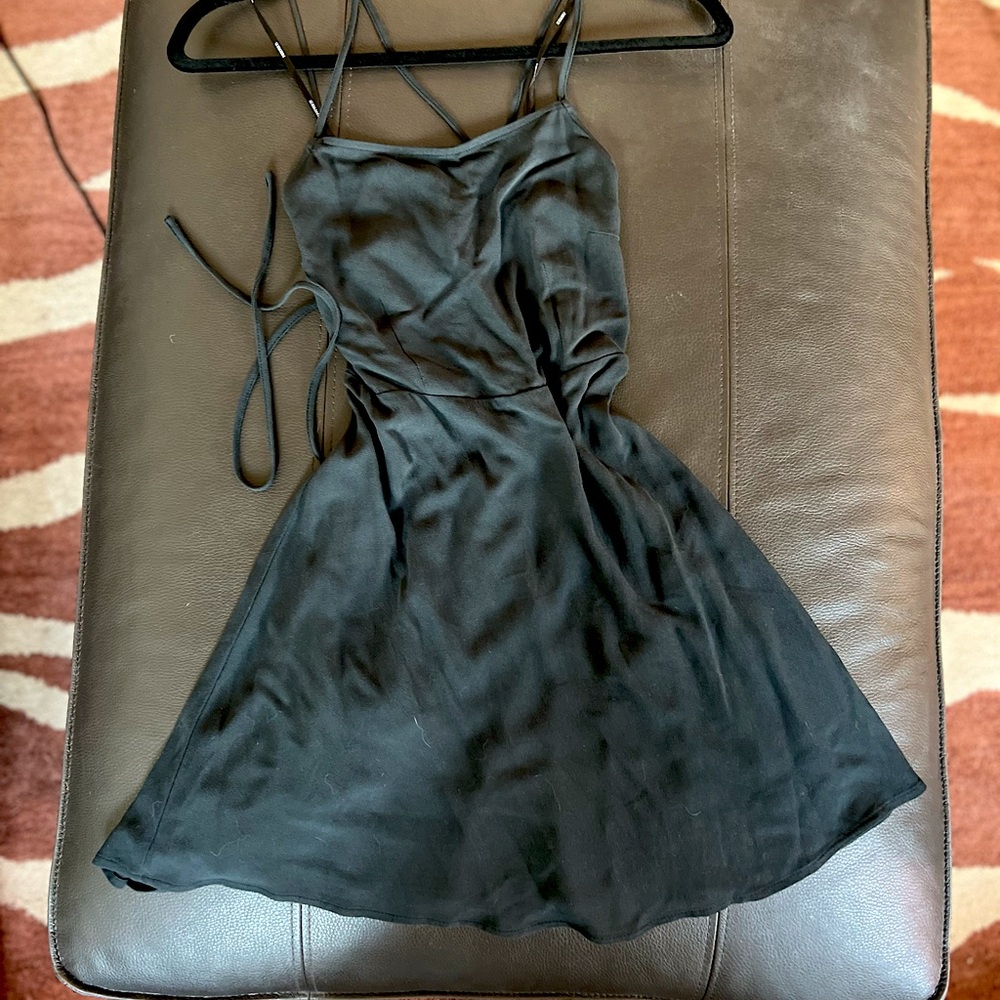 Open Back Black Spaghetti Strap Mini Dress